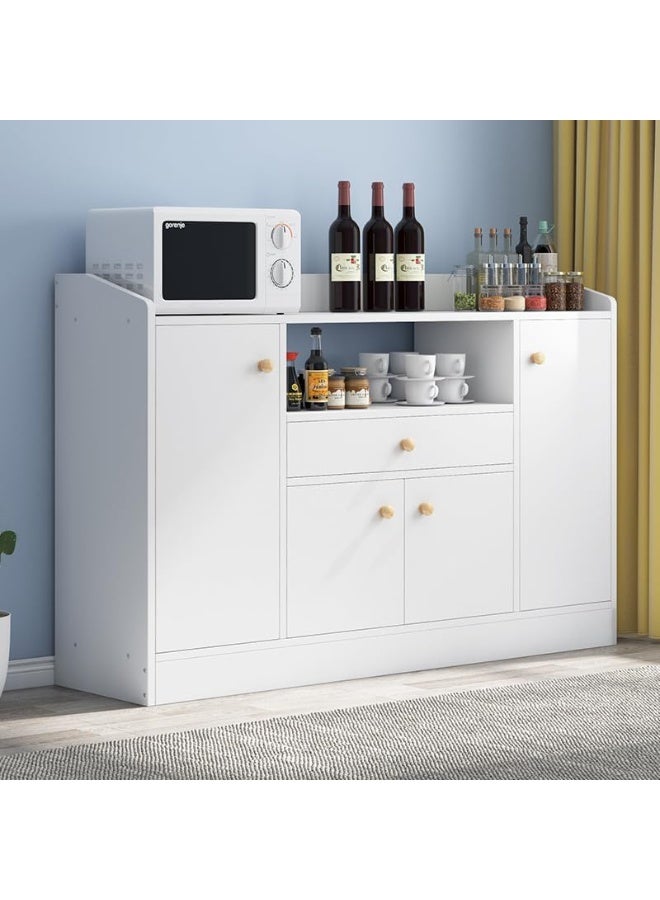 Sideboard Cabinet, Wooden Kitchen Cabinet with 1 Drawer & 4 Doors for Microwave Oven, Tableware and Kitchen Utensils, Modern Storage Cabinet for Dining Room, Living Room and Kitchen, CDA5 (White) - Image 1